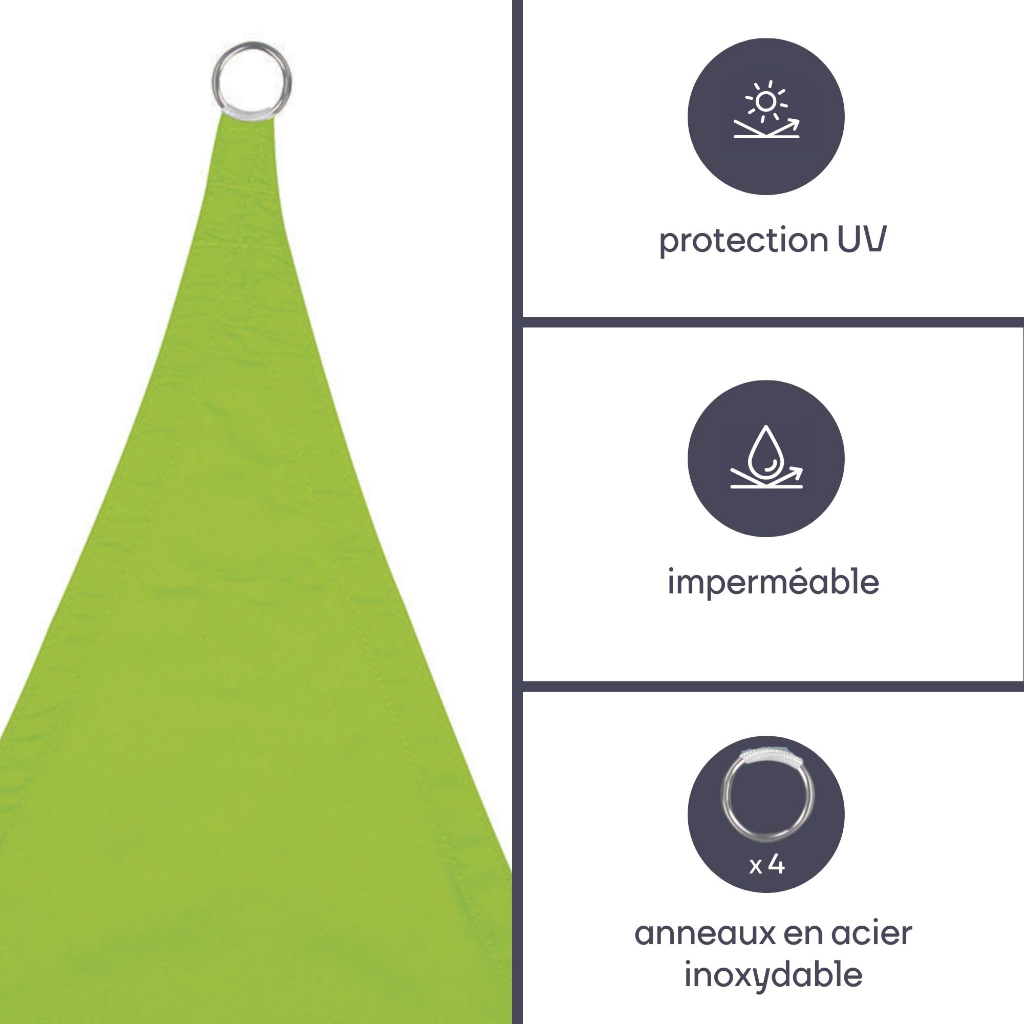 Perel Voile d’ombrage 5 x 5 m, Carree pour Jardin et terrasse, Polyester deperlant 160 g/m2, Protection UV 90%, Toile Respirante avec Anneaux en Acier Inoxydable, Vert Citron