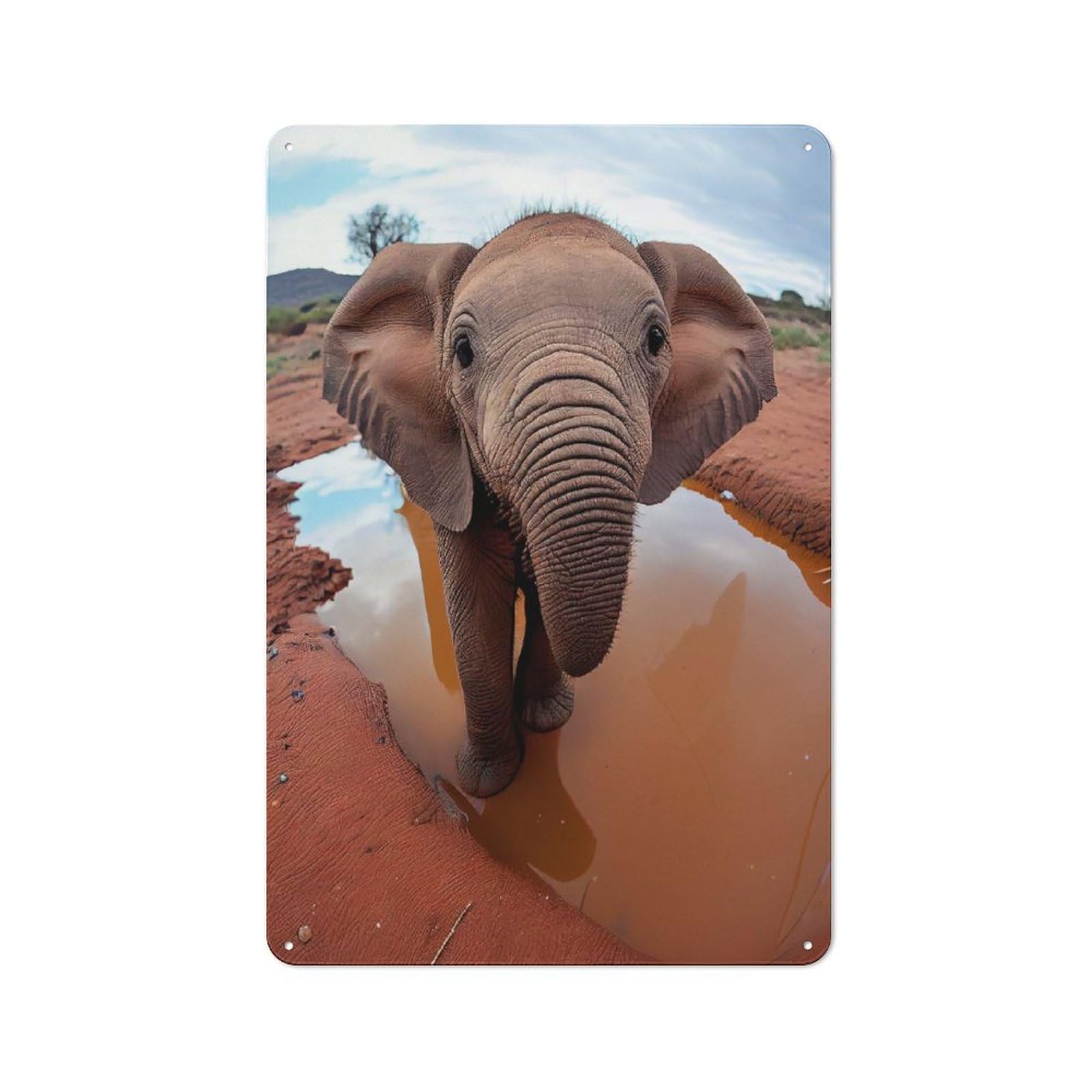 Junmoney Selfie Of A Young Elephant Vintage Tin Sign 30X20cm Featuring Industrial Wall Art For Garage, Workshop, Shed Or Utility Room