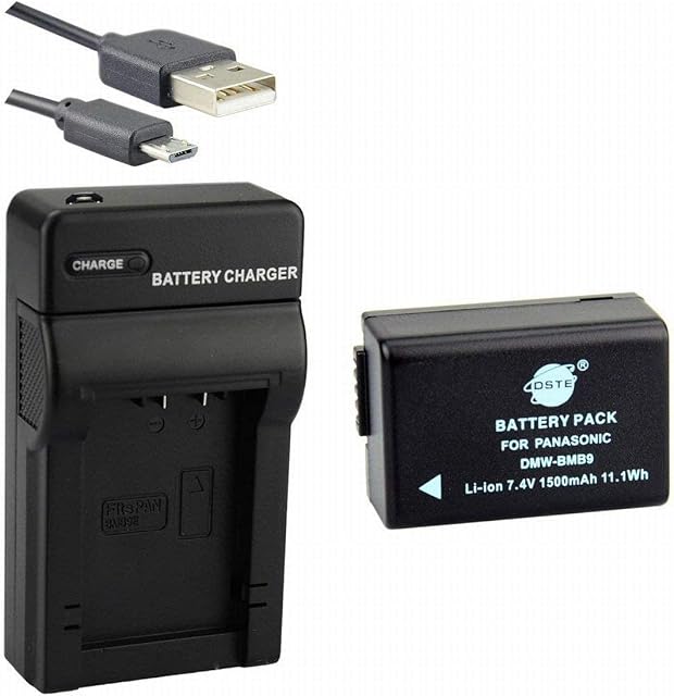 DSTE DMW-BMB9 Li-ion Battery and Micro USB Charger Suit for Panasonic Lumix DMC-FZ40 DMC-FZ45 DMC-FZ47 DMC-FZ48 DMC-FZ60 DMC-FZ62 DMC-FZ70 DMC-FZ72 DMC-FZ80 DMC-FZ100 DMC-FZ150