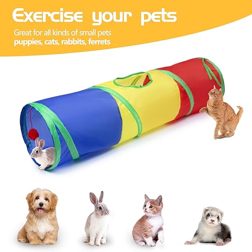 Vista 25 de Sheldamy Túnel para gatos, túnel de juego plegable de 2 vías, laberinto de juguete interactivo para animales pequeños, rojo y negro 2 vías rojo