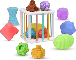 Vicloon Baby Shape Sorter Toys for 6-18 Months, Cube Sensory Sorting Baby Toy, Baby Sensory Toys with 6 Soft Balls, Montessori Sensory Toys for Baby Christmas, Halloween Skills Developmental Gifts