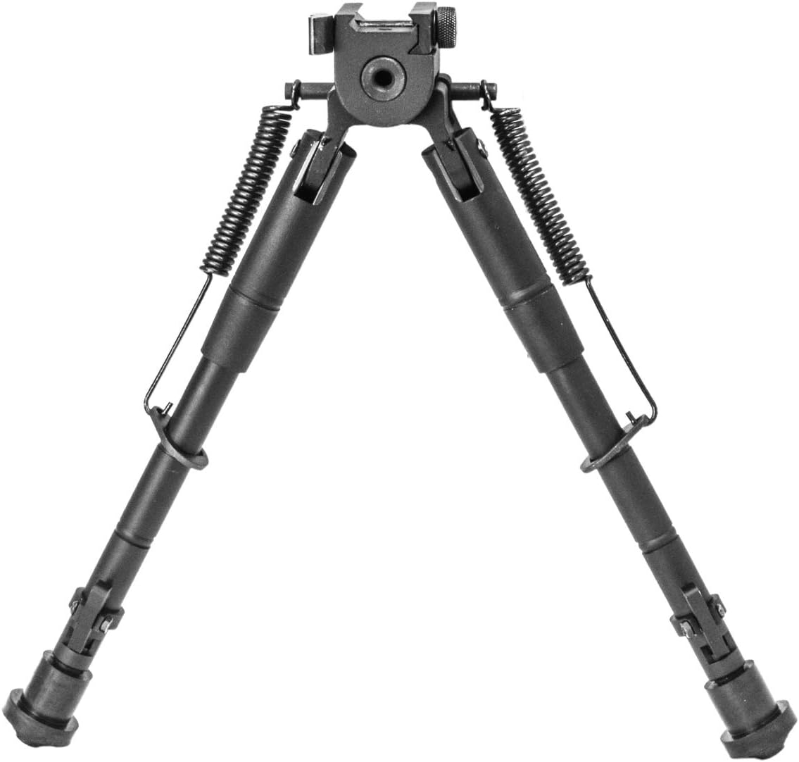 Scout-Pod Tactical Spring-Lock Folding Bi-pods with Integrated Swivelable and Pivotable Picatinny/Weaver Mounting Deck, Height Adjustable Between 10” - 13”, SP-SL11