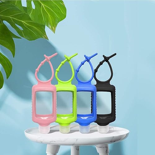 Miniatura 5 de Paquete de 4 botellas transparentes de plástico de tamaño viaje con funda de silicona rellenables, recipientes vacíos para apretar, a prueba de