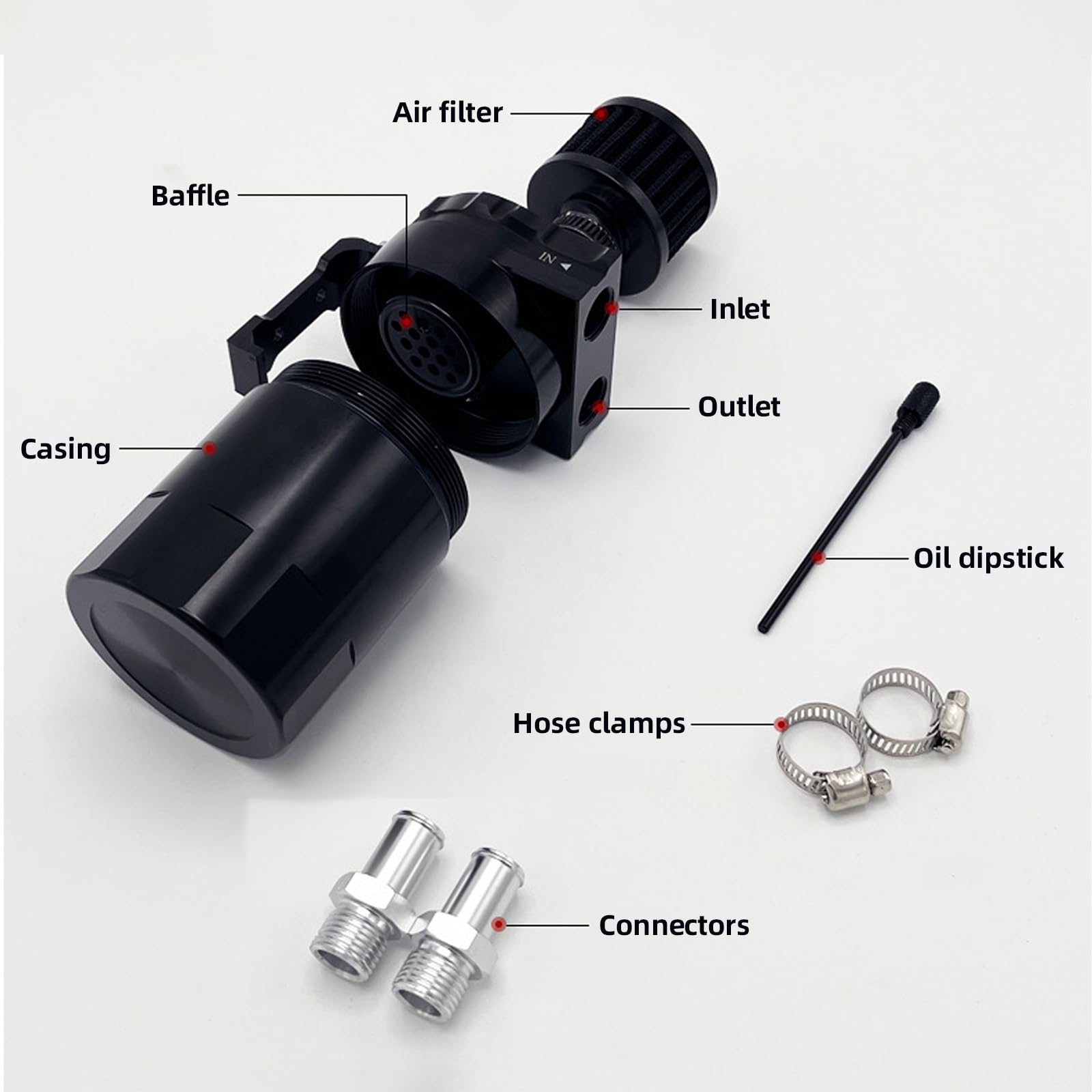 Serbatoio per Auto in Alluminio, Kit Universale Serbatoio del Serbatoio per Auto, 300ml Decanter Vapori Olio con Filtro a Cono, Tubo Flessibile e Altri Accessori (Nero)