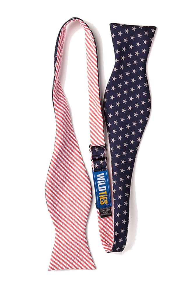 Mens American Flag Stars & Stripes Reversible Self Butterfly Bow Tie