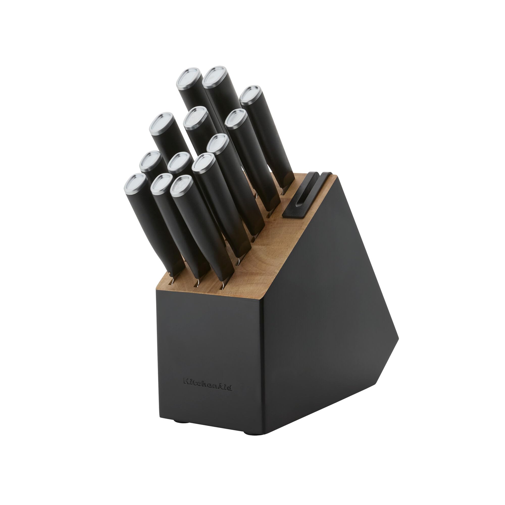 KitchenAid Classic Slim Knife Block Set with Built-In Knife Sharpener, Stainless Steel Kitchen Knives, Sharp Kitchen Knife Set with Block, Black, 14 Piece