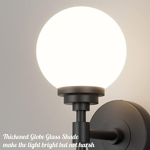 Aoceley Aplique de pared negro de mediados de siglo lámpara de pared de globo de mediados de siglo lámpara de tocador de baño industrial lámpara de