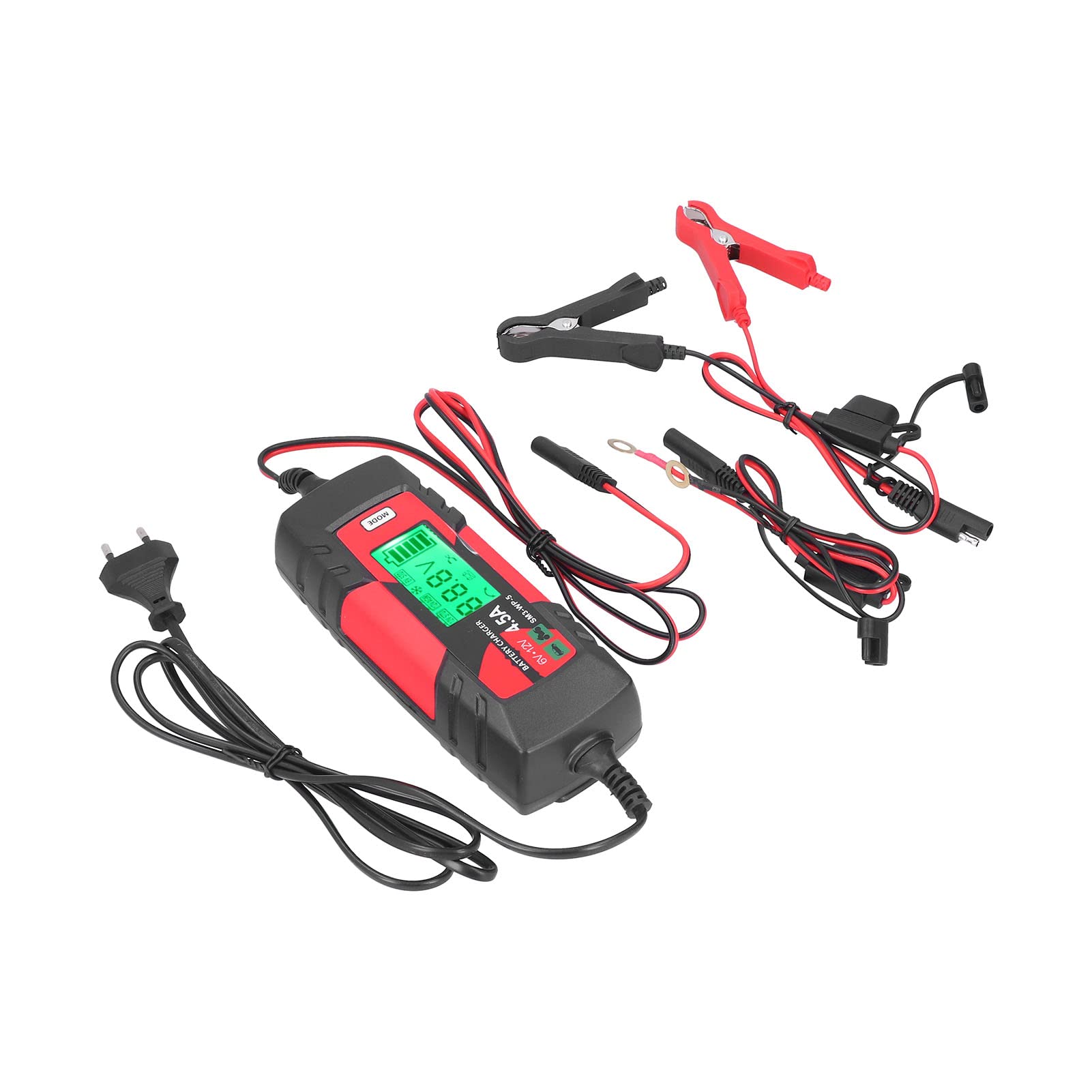 Caricatore della Batteria per Auto 12 V, Manutentore della Batteria Intelligente Automatica con Display LCD, per Batterie Gel AGM Standard 1,2a a (Plug 220-240 V.)
