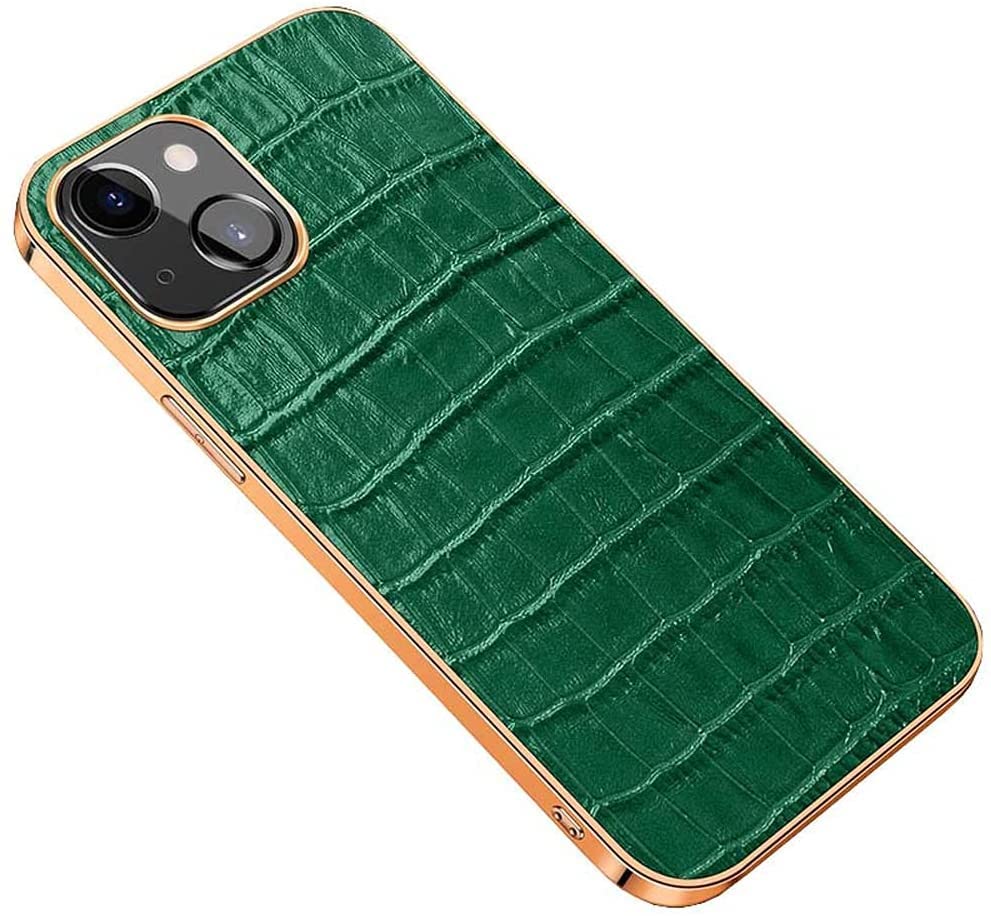 Étui en cuir doré et crocodile pour iPhone 13 Mini haut de gamme