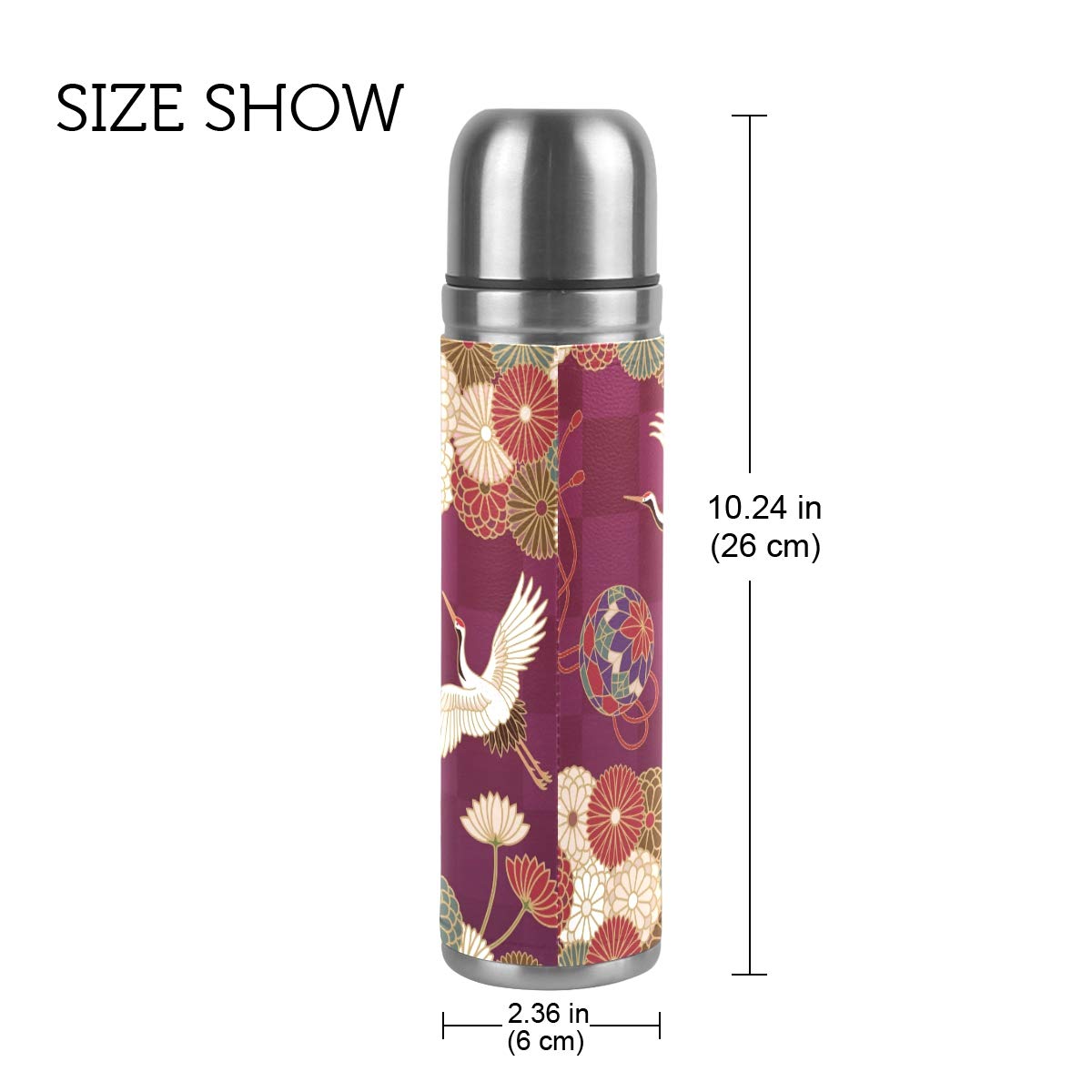 Taza de viaje de acero inoxidable con aislamiento al vacío, doble pared, a prueba de fugas, diseño tradicional japonés, con estampado personalizado impreso en piel auténtica, 500 ml