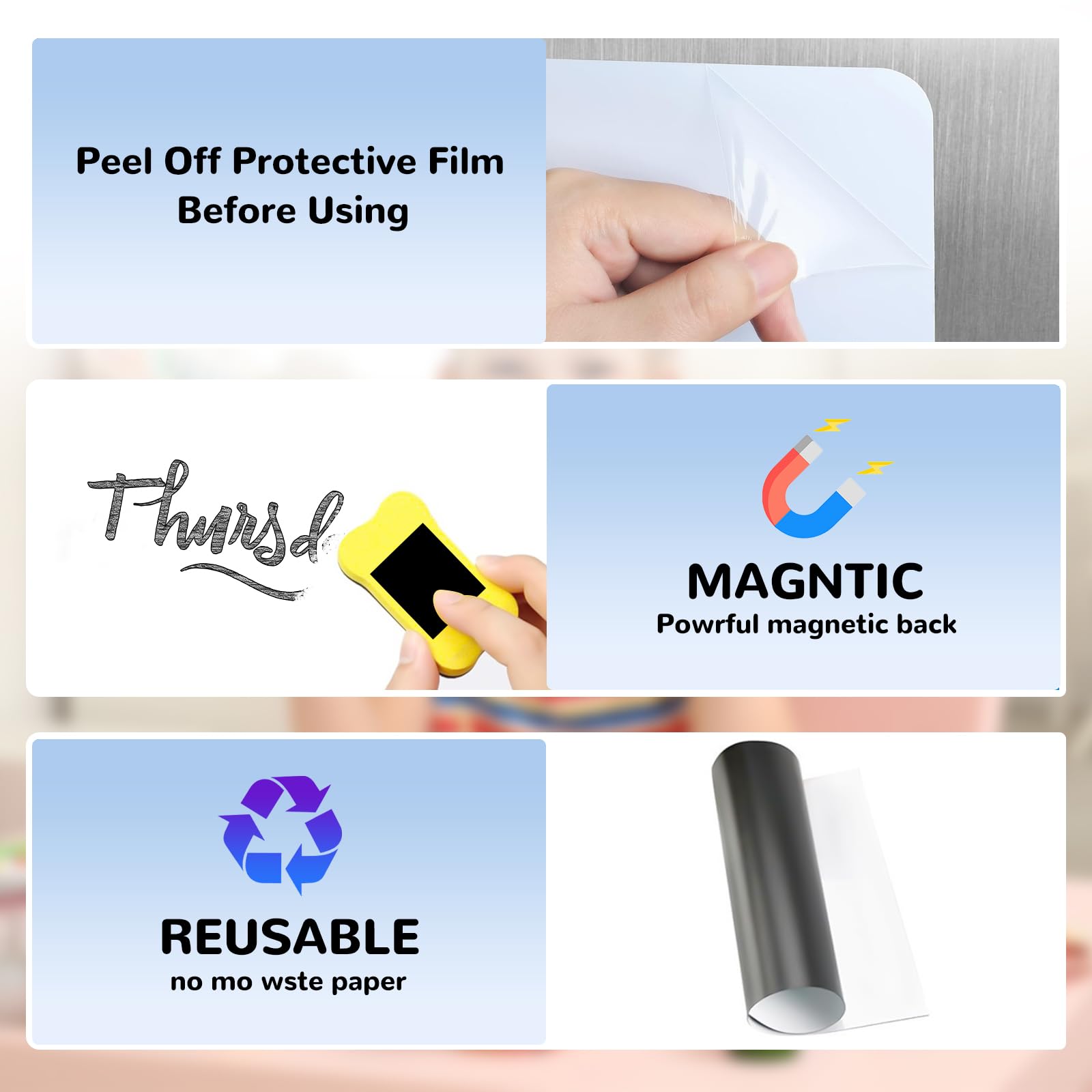 Lavagna Magnetica A4 VFANDV Per Frigorifero - Con Pennarelli E Magneti, Cancellabile, Per Casa E Ufficio - Foto 7