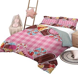 Zestaw pościeli z kołdrą lody gładka miękka kołdra cukierki ciasteczka cukier lizak ciasto lody dziewczęcy projekt dziecięcy różowy kasztanowy brązowy karmel