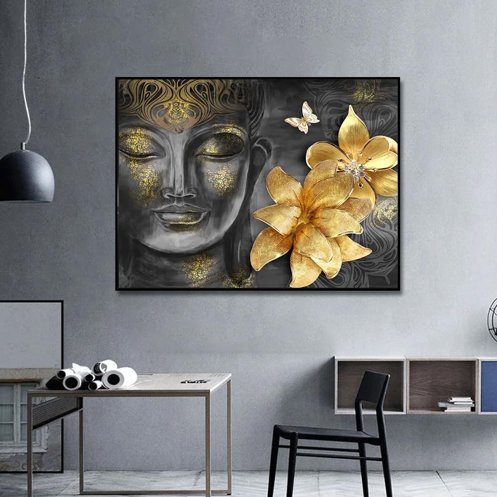 LMYSXAOZ Religious Serene Buddha Head Posters Canvas Print Painting Wall Arts Home Living Room Office interior Decoration(70x110cm/Frameless)
