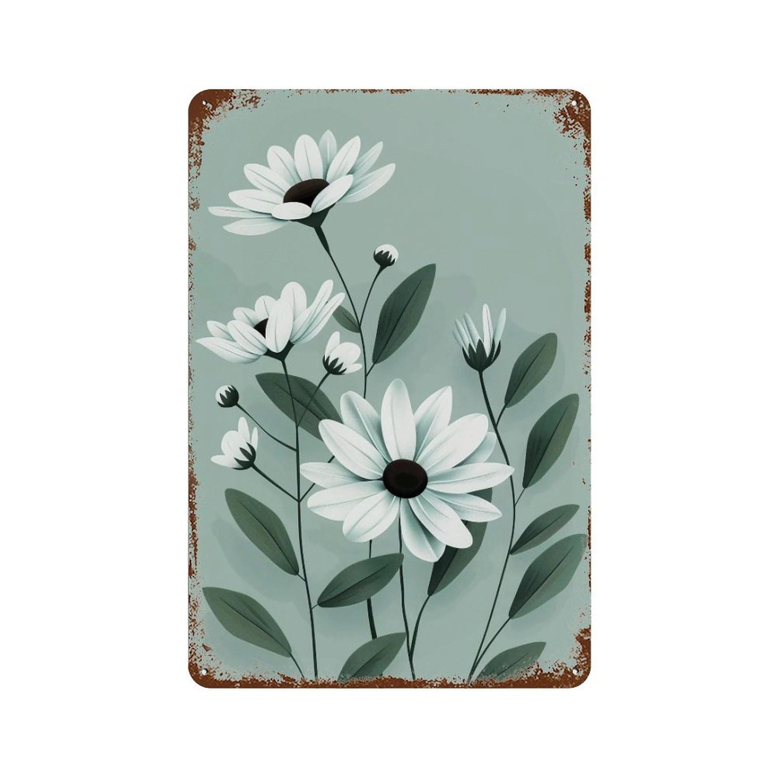 WUJHGRSG Mint Tone Minimal Flat White Blossom 01 Wall Art Retro Iron Vintage Metal Tin Sign Poster Modern Decor for Home Cofffee Club Bar Shop Style 30x20cm