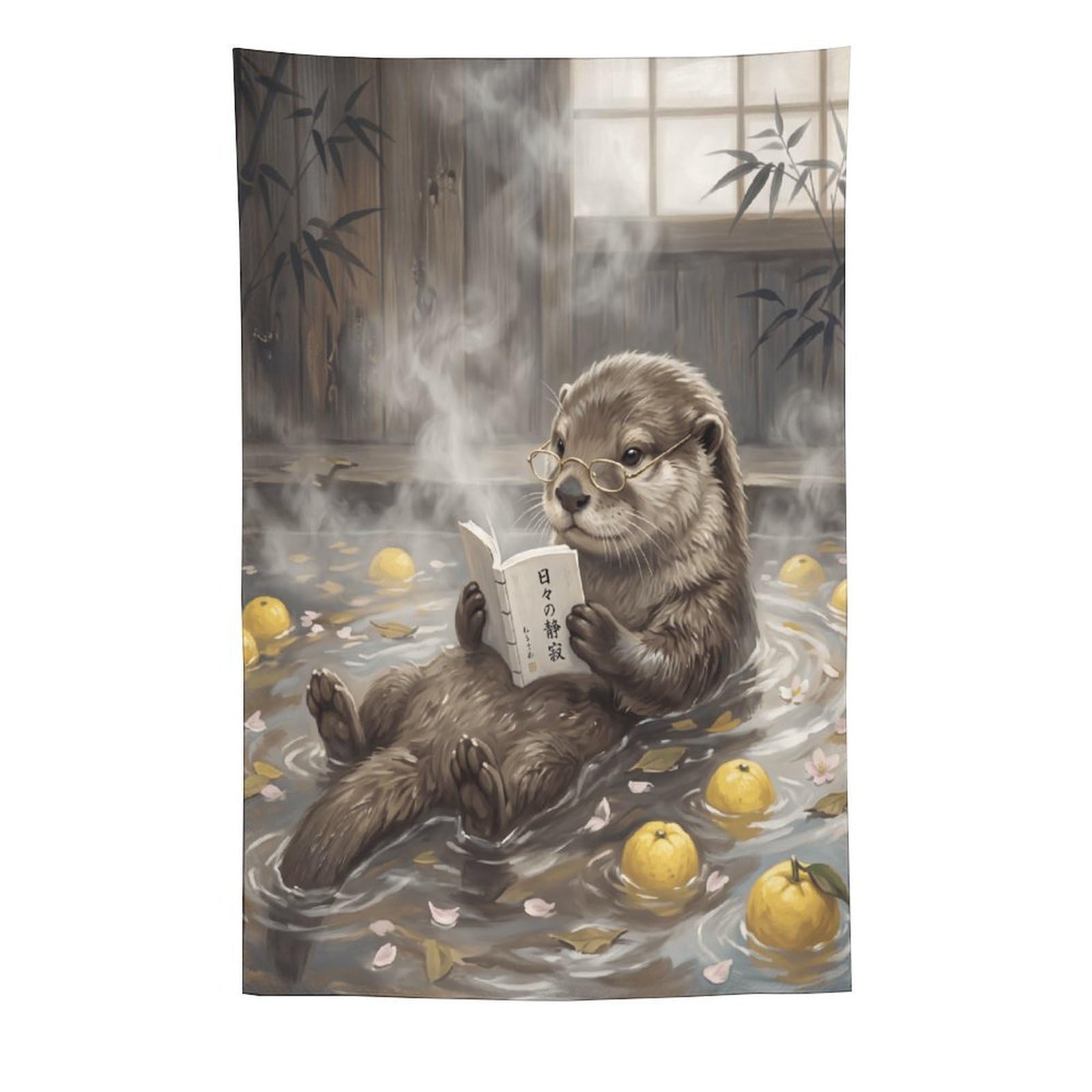 W7C8U2X3 Reading Otter Lemon Bath Wall Tapestry, Warm Water Mood