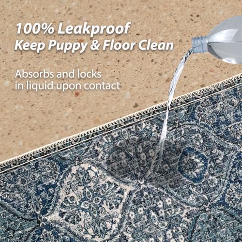 Image of nunubaby 4PACK Washable Pee Pads for Dogs, Stylish, Non-Slip and Leak-Proof Pee Pads. Reusable Potty Pads for Dogs for Crates and Floors.(Blue /Multi,24 inch x48 inch )