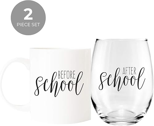 Miniatura 2 de Canopy Street Juego de taza de café para antes de la escueladespués de la escuela y taza de vino sin talloagradecimiento al profesorproveedor de