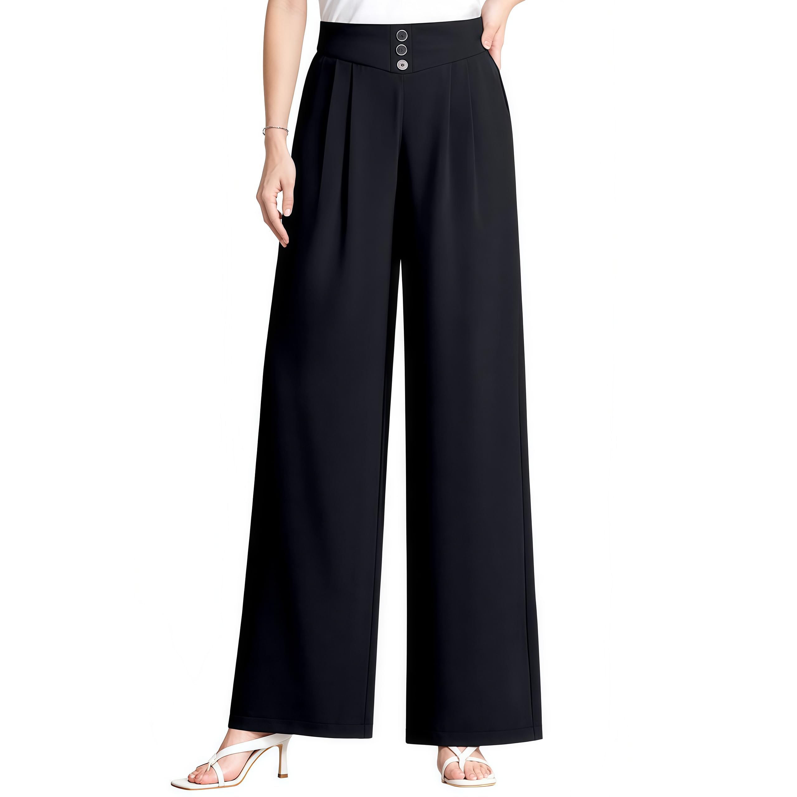 Pants for Senior Women - Soft Flowy High-Waist Pull-On Wide-Leg Flared Pants Stretch Drape Pant Over 50
