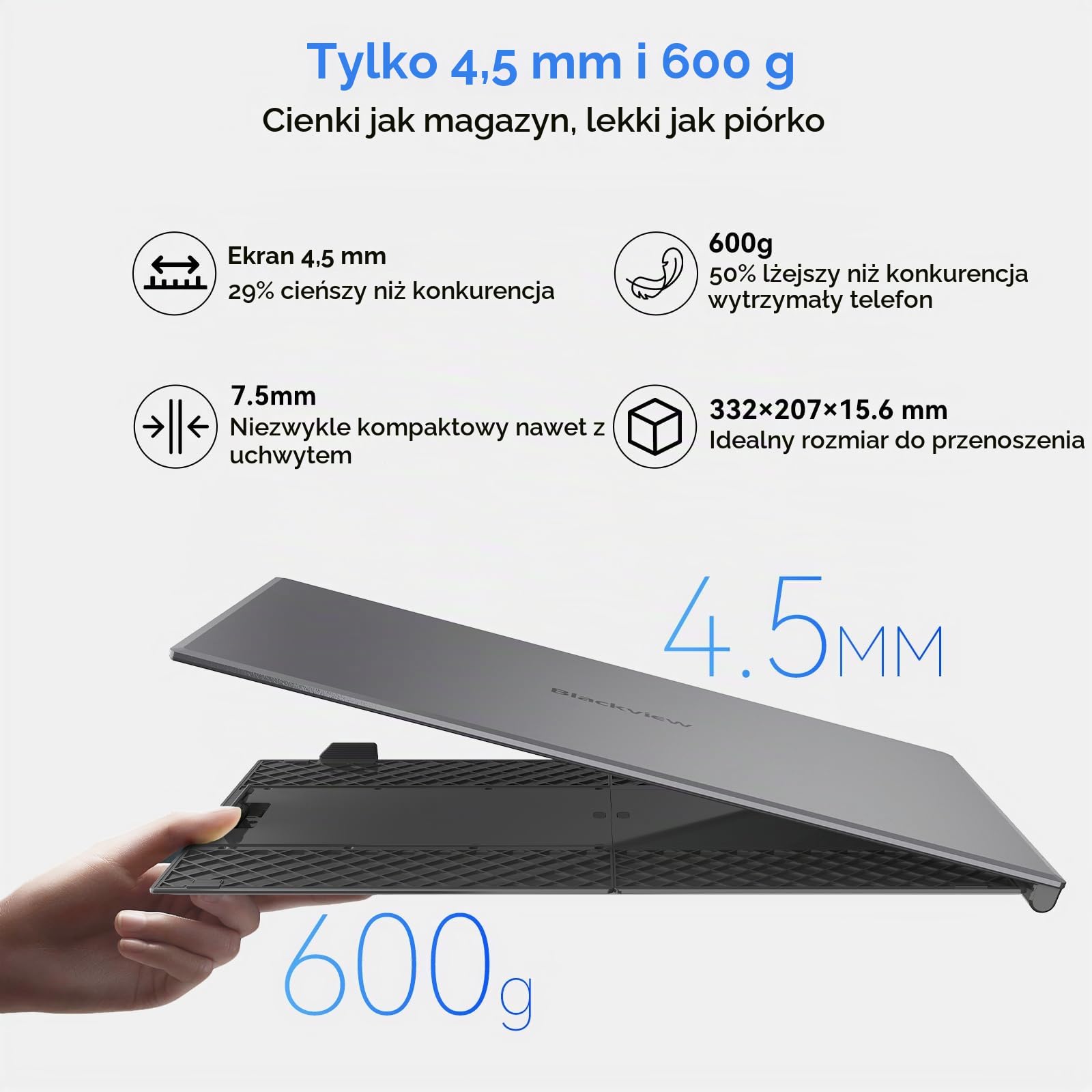 Blackview Podwójny ultracienki przenośny ekran PC z certyfikatem TÜV SüD, 14" IPS FHD 1080P, monitor do laptopa, bez sterownika Plug & Play, ekran laptopa, idealny do pracy w podróży