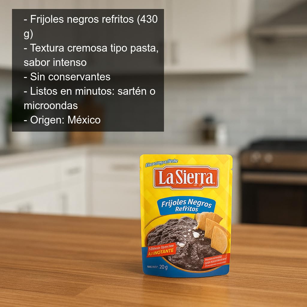 Frijoles negros refritos mexicanos 430 g pack 2 bolsas, textura cremosa lista en minutos para tacos, burritos, nachos y dips