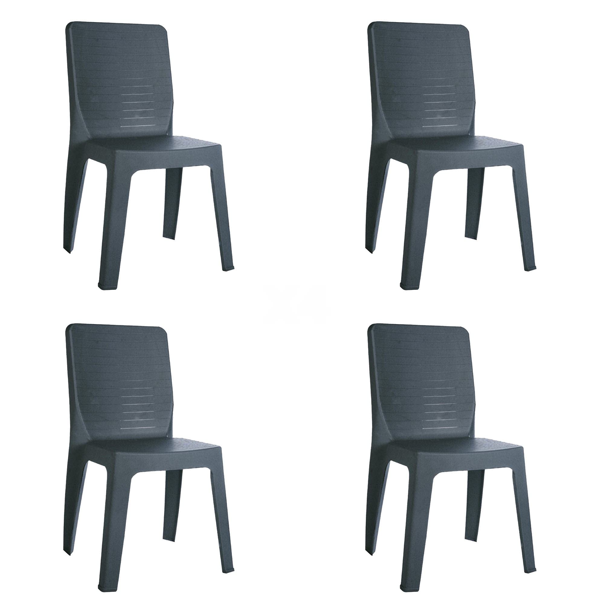 RESOL Iris Set 4 Sillas de Jardín Apilable | Terraza, Patio, Exterior, Comedor, Reuniones | Diseño Moderno | Ligera y Resistente Filtro UV - Color Gris Oscuro