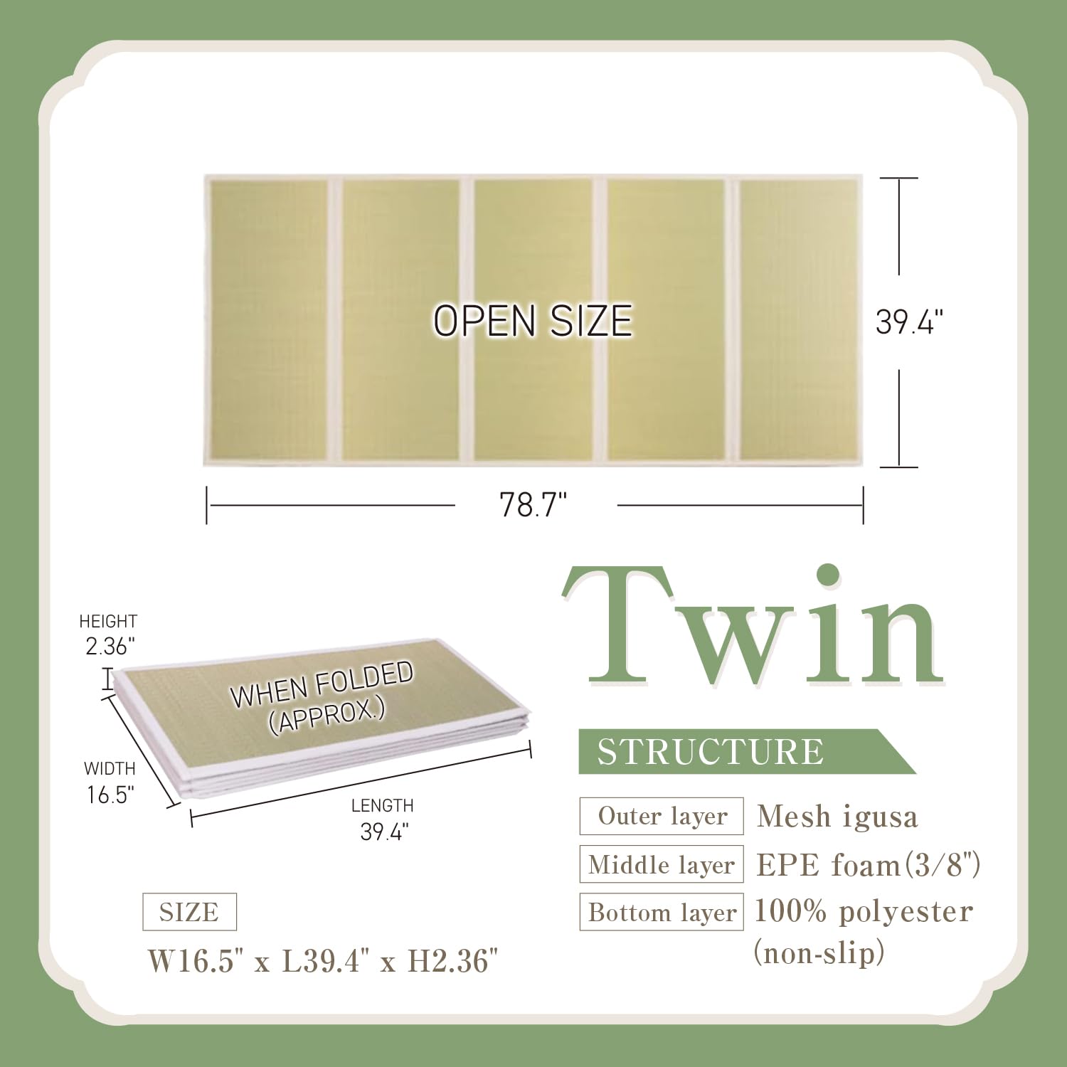 AUTHENTIC LOGO IGUSA MAT 全2種 Tatami Mat – Foldable Japanese Tatami Mat Igusa Mattress, Rush