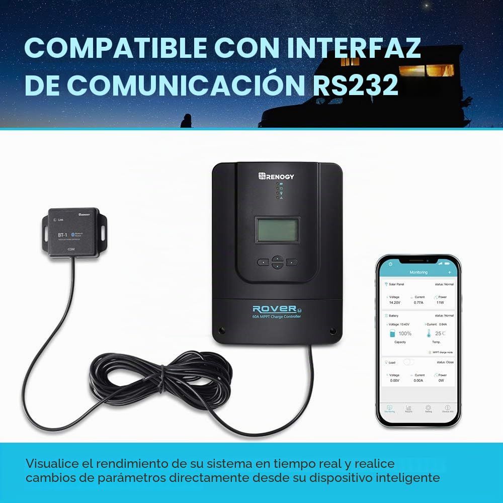 Renogy Regulador de carga MPPT 60A, 12/24/36/48 V, panel solar, panel solar, regulador de carga solar con pantalla LCD, para baterías AGM, gel y baterías de litio