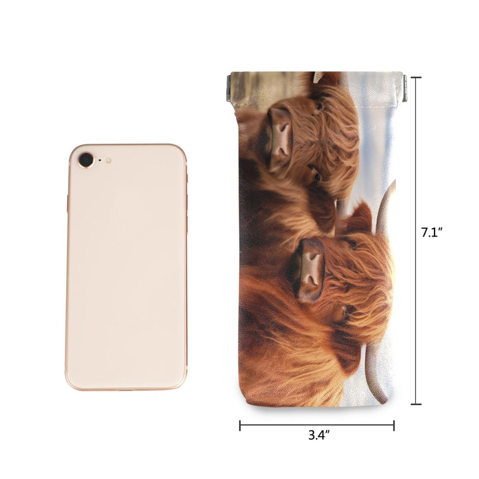 FLildon Highland Cow Eyeglasses Pouch Squeeze Top Sunglasses Case Soft PU Leather Eyeglass Bag for Men Women