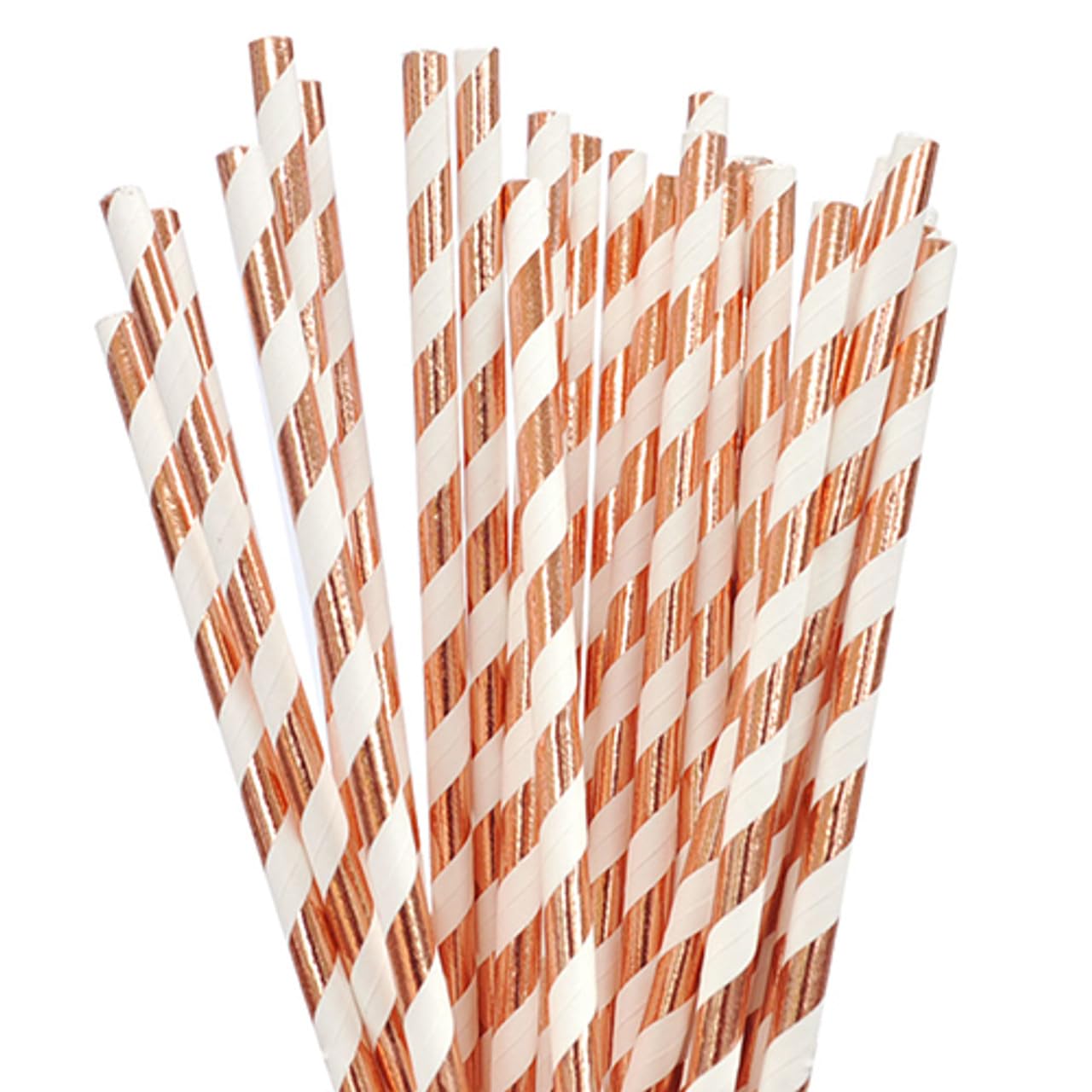 Wanna Party Decorative Paper Straws for Parties,Elegant White and Rose Gold Eco friendly and Disposable Straws for any kind of occassion-24 count