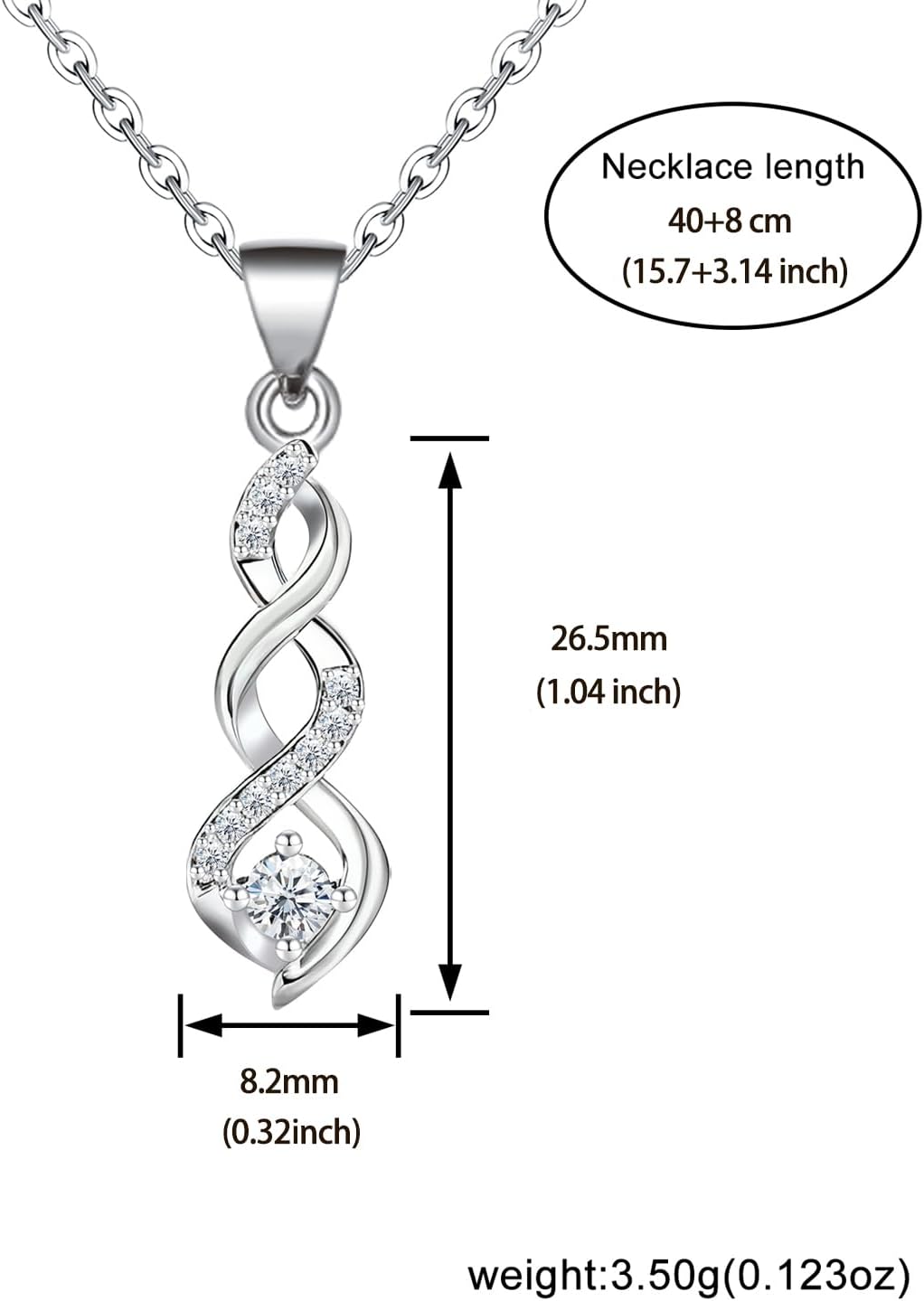 Sterling Silver Twisted - Design Pendant Necklace with Cubic Zirconia for Women Fashion Jewelry Necklace for Women - Image 6