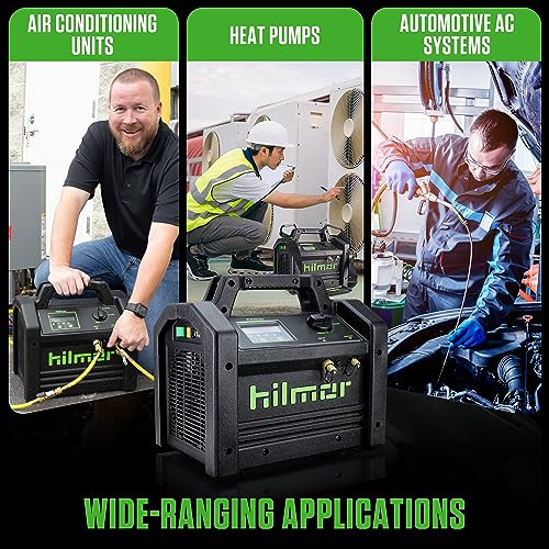 Hilmor 1950536 Brushless DC Refrigerant Recovery Machine, HVAC Tools and Equipment, Professional Use, 9.6" x 5.4" x 13.3", Black