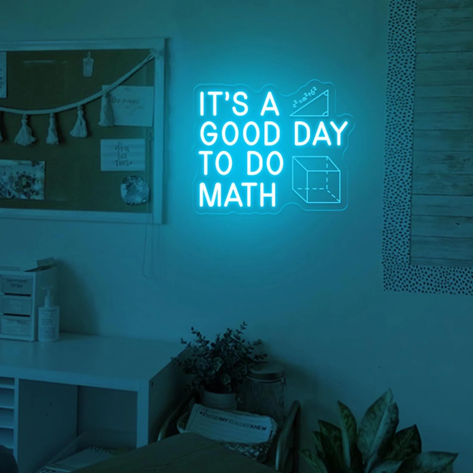 Insegna al neon dimmerabile con scritta "It's a Good Day To Do Math", luce al neon, studen LED, per aule dei bambini, biblioteca, museo, studio, decorazione della stanza (blu ghiaccio)