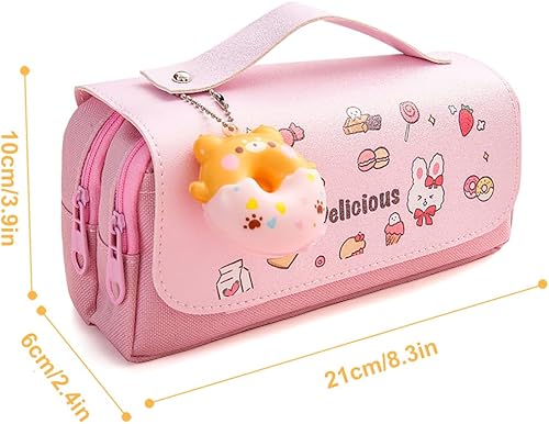 Miniatura 6 de MCWTH Estuche para lápices para niñas, de gran capacidad, con compartimentos, organizador escolar, estuche para bolígrafos (rosado)