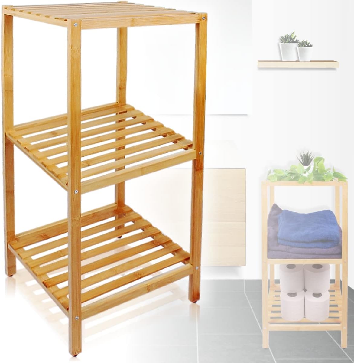 Stimo Standregal 3 Ablageflächen freistehend Holzregal Bad Küche Regal ...