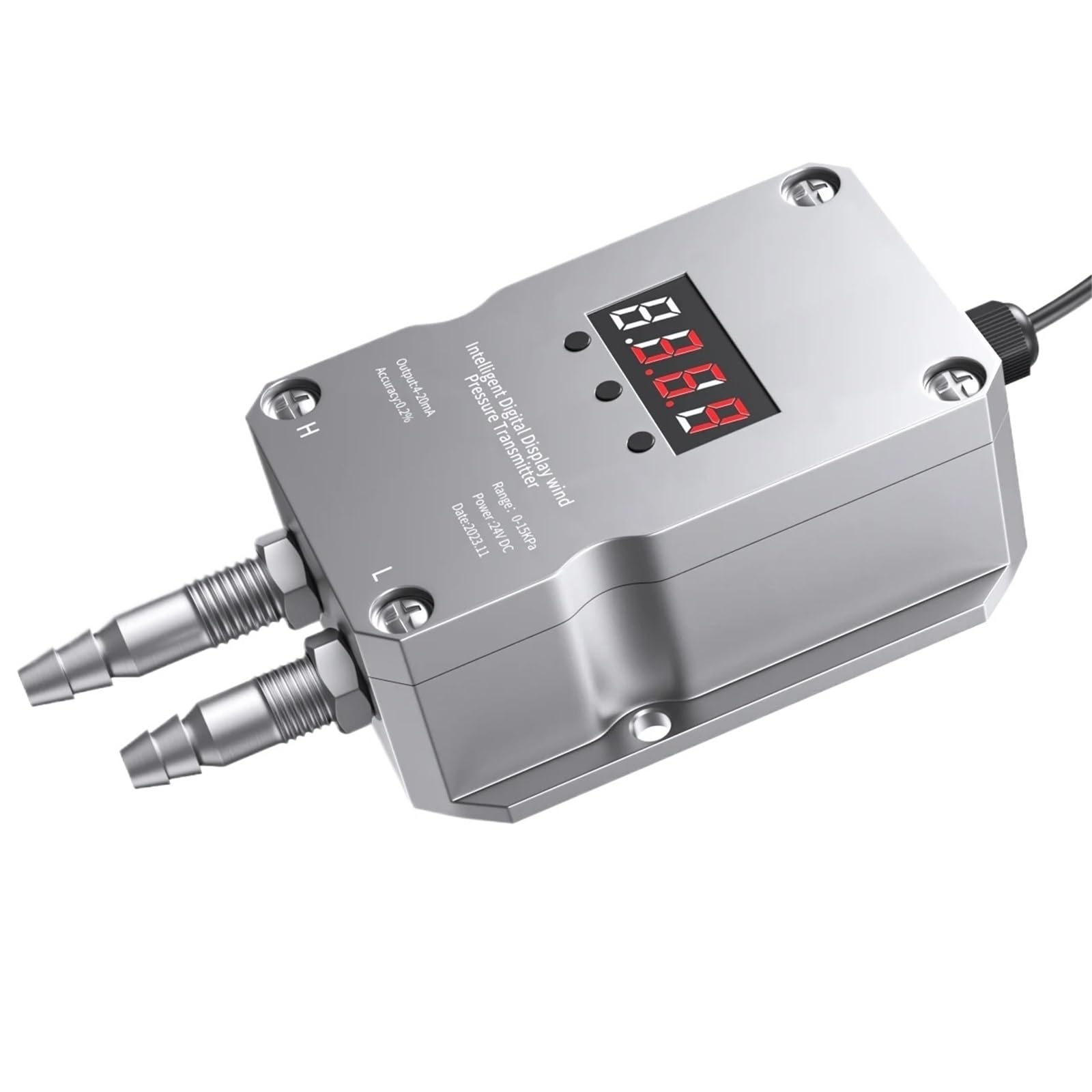 Transmisor de presión diferencial 4-20 mA, sensor, transmisor viento, manómetro gas Alta precisión(0-200Pa)