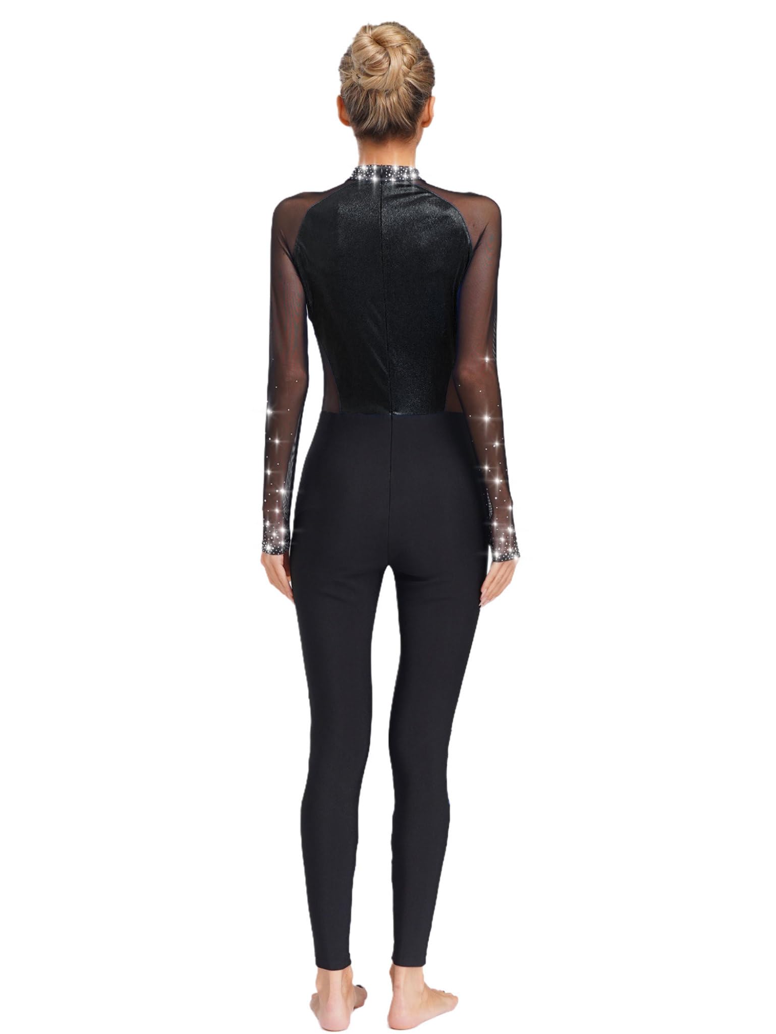 Damen Turnanzug Glitzer Gymnastikanzug Ganzkörper Trikotanzug Langarm Gymnastik Leotard Wettbewerb Tanzkostüm