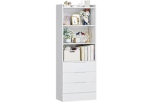 Hasuit Tall White Bookshelf with Drawer