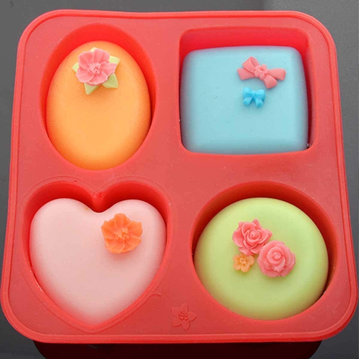 Stewit® Silicone Circle, Square, Oval and Heart Shape Soap Cake Making Mould, Multicolor