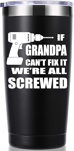momocici Vaso de 20 onzas con texto en inglés "If Grandpa Can't Fix It We're All Screwed". Regalos para abuelo. Regalos de cumpleaños, regalos de