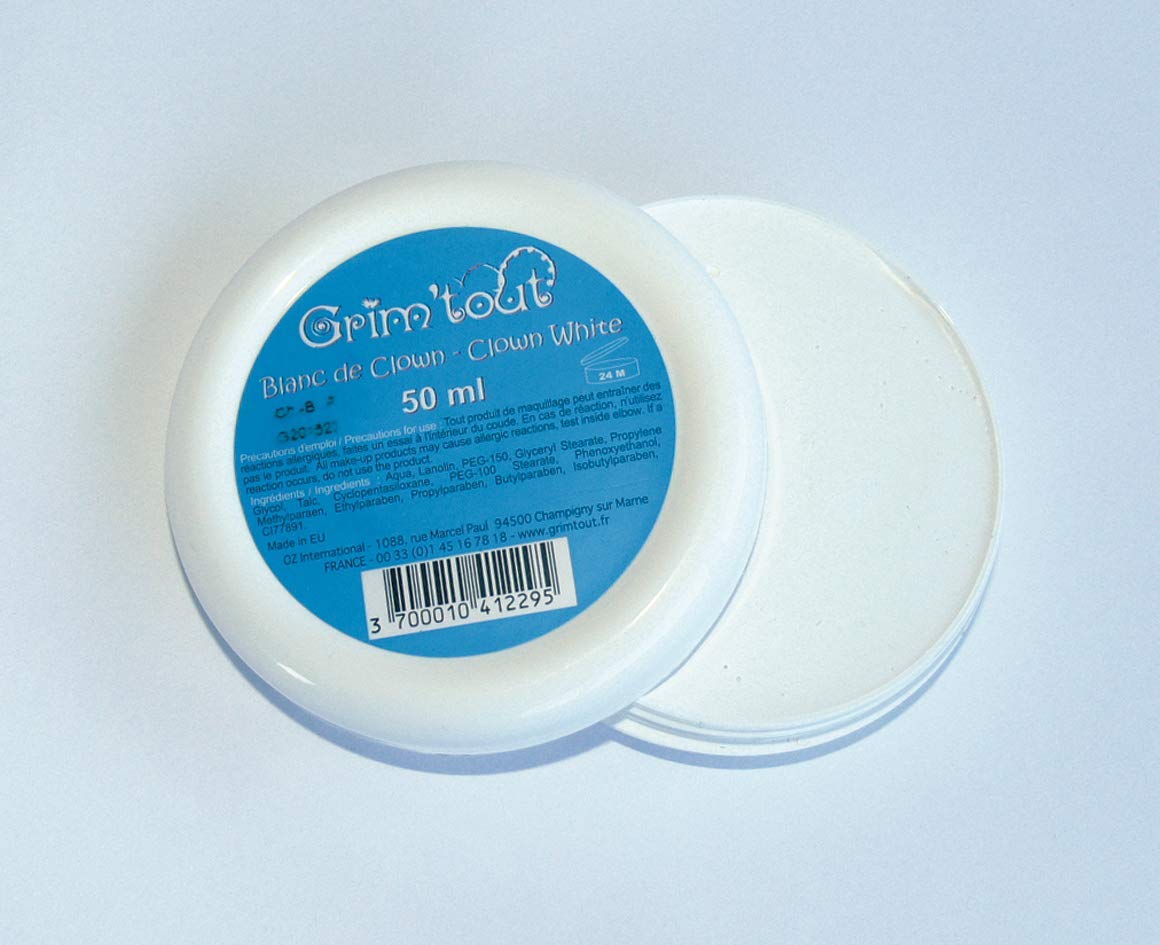 Grim Tout Clown White Face Paint Pot, 50 mL