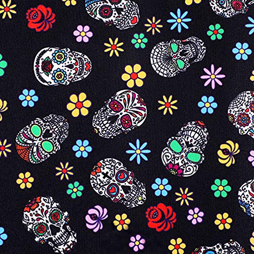 image for Tatuo 25 Pieces 10 x 10 Inches Sugar Skull Fabric Skull Pattern Hallow