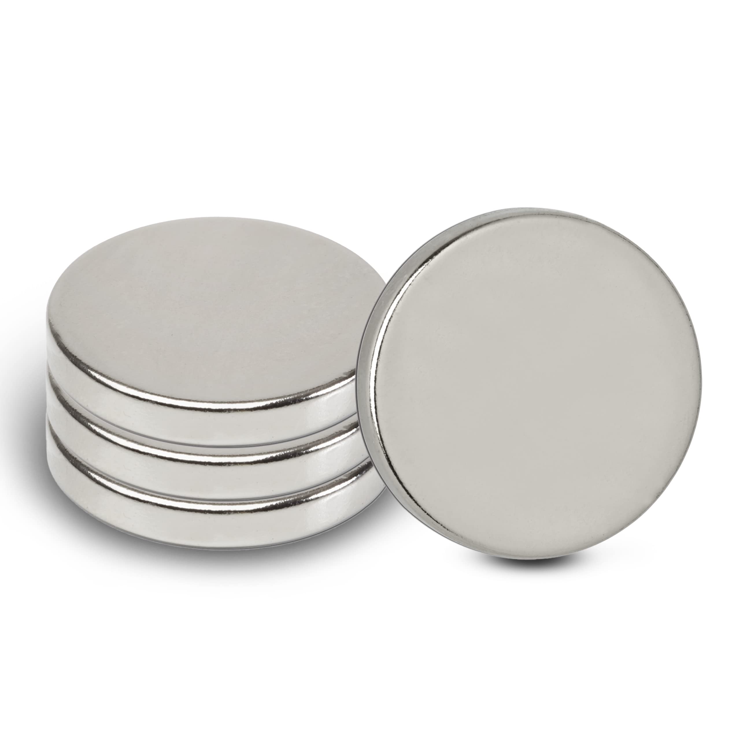MAUL Neodymium Disc Magnet - Flat Magnet with High Adhesion for Versatile Use - Round Magnet with Elegant and Modern Design - Diameter 20 x 3 mm - Pack of 4 - Light Silver