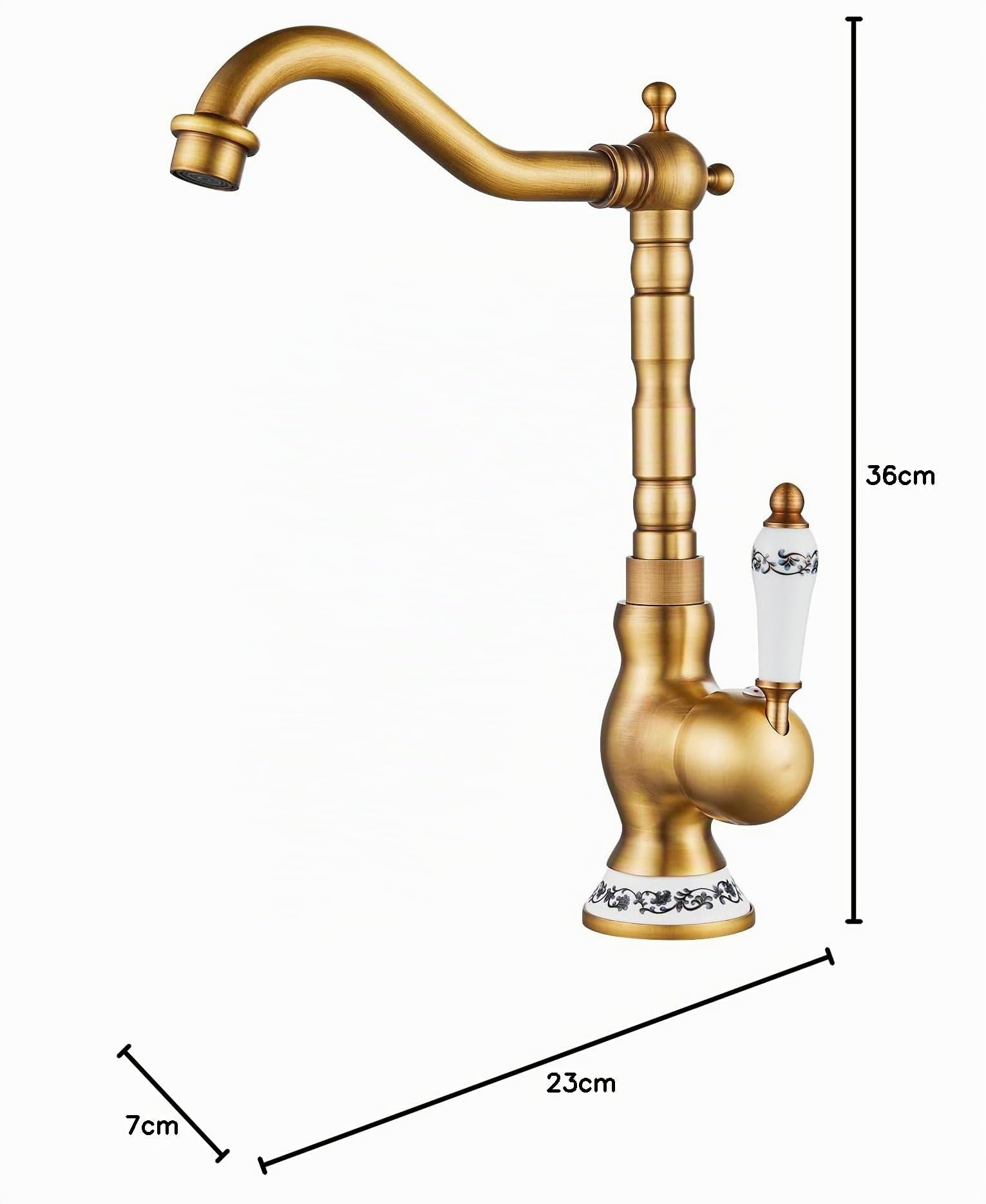 Grifo para Lavabo de Baño, Monomando Vintage de Cerámica, Estilo Retro Dorado, Latón Antiguo, con Manguera Flexible