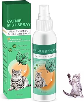 Natural Catnip Mist Spray, Stress&Anorexia Relief, Plant Extracts Natural Formula, Alcohol Free, for Food Toys Beds, Cats and Kittens 4.05oz(120ml)