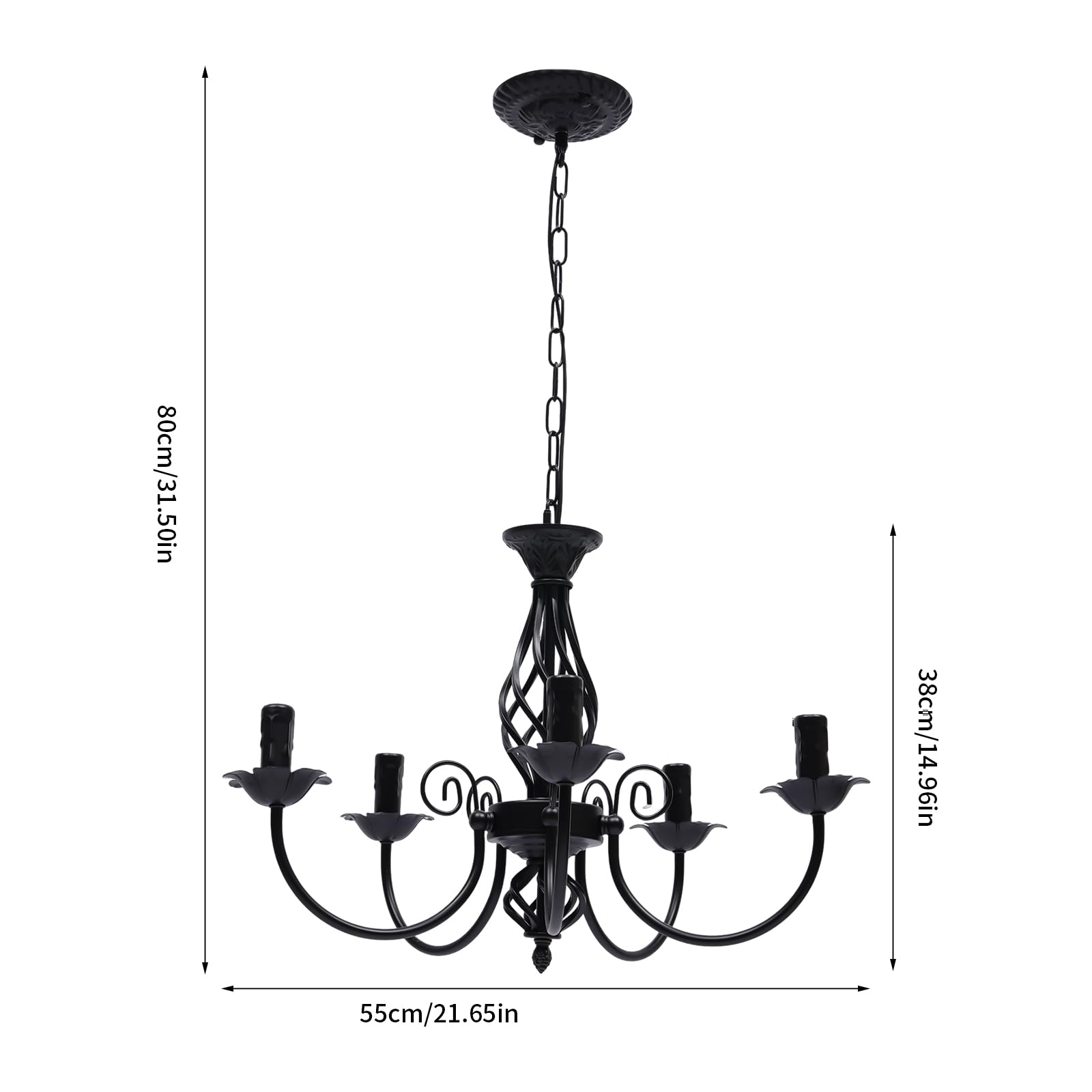 Lampada da soffitto retrò a 5 luci, in robusto ferro, stile antico, con catena regolabile in altezza, perfetta per camera da letto, cucina e ingresso, 220 V, per una casa elegante