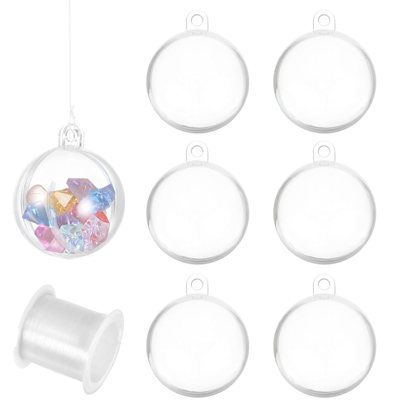 sourcing map 6pcs Clear Plastic Fillable Ornaments, 30mm/1.2" Clear Acrylic Ornaments Hanging Balls with 164ft Wire DIY Christmas Ornament Decoration for Party Wedding Home Decor