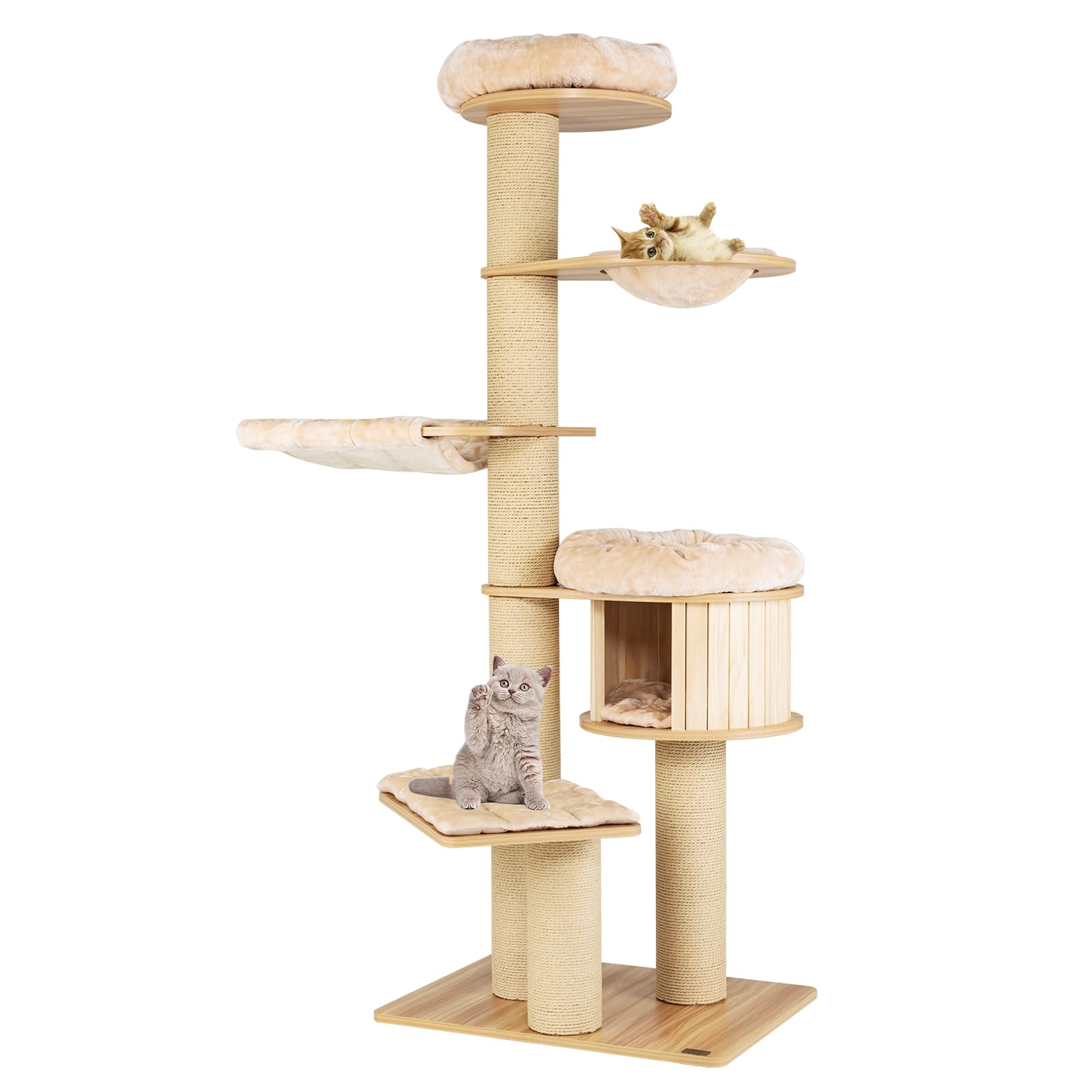 Maxmass Multi-level Cat Tree, 193cm Wooden Kitten Tower with Padded Top Perch, Condo, Scratching Posts, Hammock & Basket Bed, Indoor Cats Activity Centre for Bedroom Living Room Pet Store