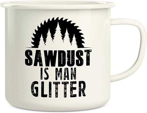 Retreez Divertida taza de café de 16 onzas de acero inoxidable esmaltado con diseño de serrín es un hombre, con purpurina, sarcasmo, regalo de