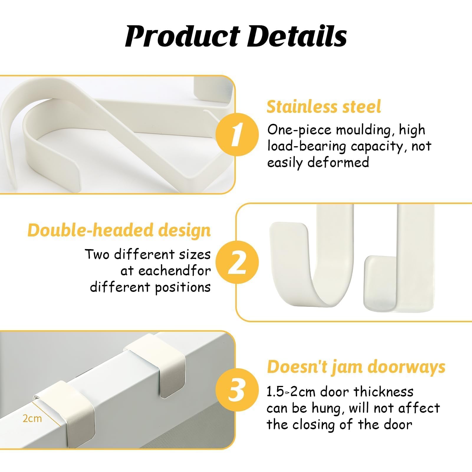 Gments 4Pcs Over Door Hooks Single Over The Door Hangers Heavy Duty Stainless Steel Reversible Wreath Hooks Metal for Bathroom Kitchen Cupboard Cabinet Bedroom Hanging Clothes Starter Garland - Image 4