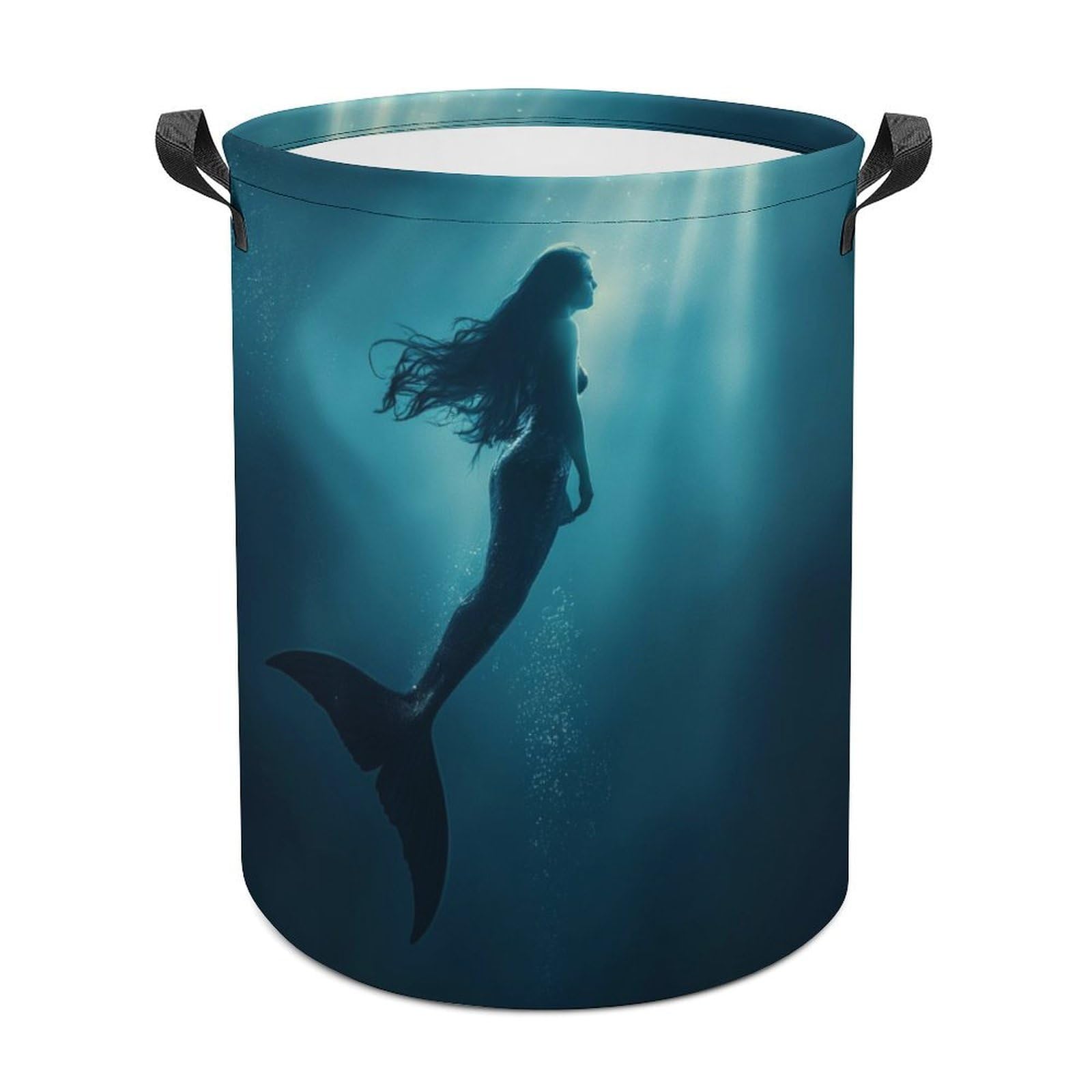 Laundry Basket With Handles Mermaid Swimming Hamper Storage Basket Foldable Laundry Baskets For Laundry, Dorm, Bedroom